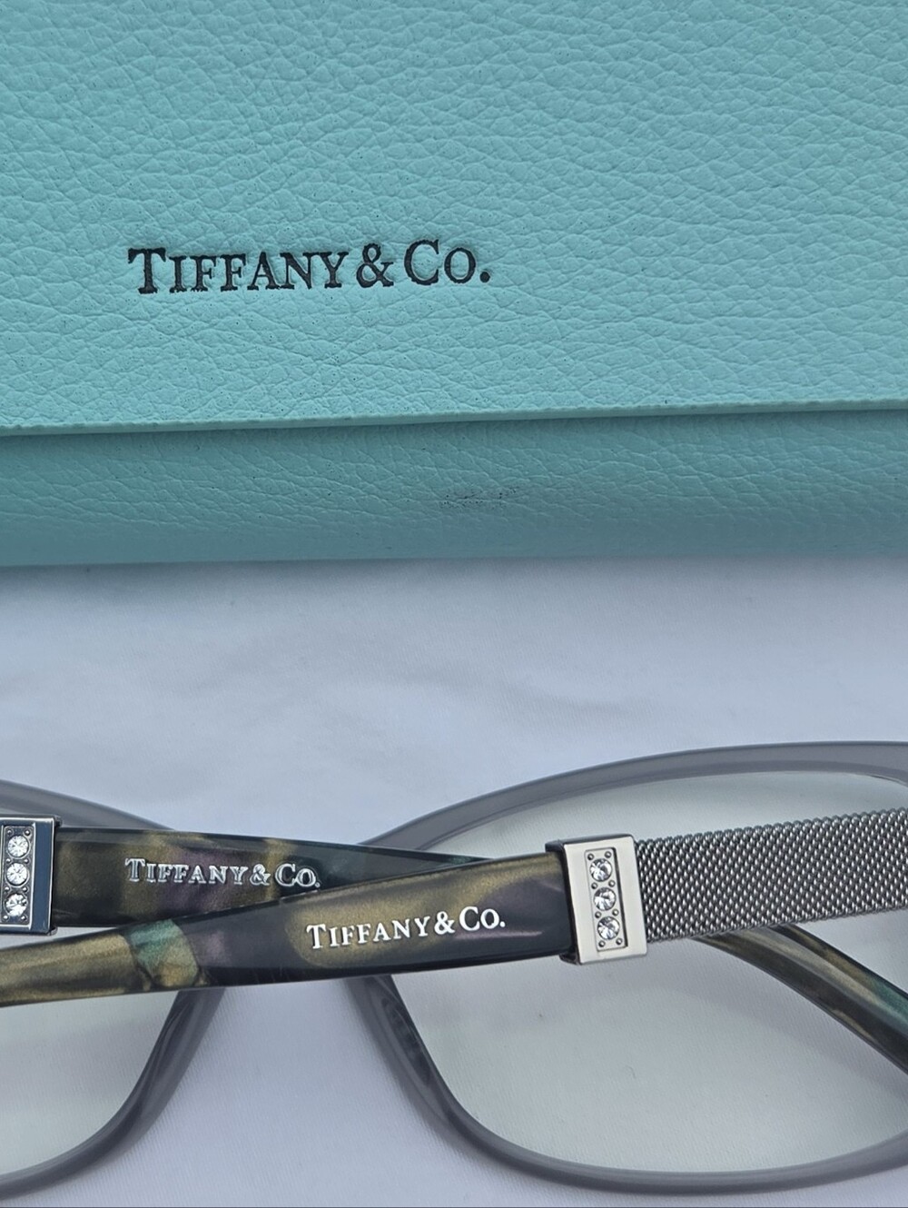 Tiffany & Co. Translucent Gray Cat-Eye Glasses with Tiffany Blue Case